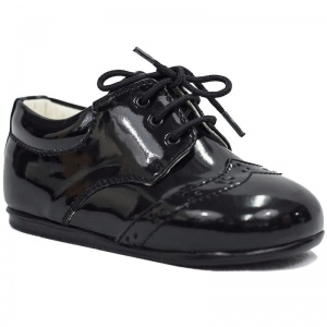 Boys Black Patent Brogue Lace Up Shoes